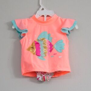 Infant WetSuit Club Metallic Fish Rashguard & Ruffle Bikini Set 18 Months